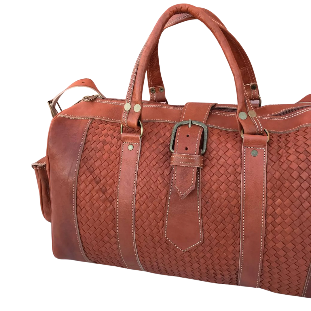 Checkered Leather Bag For Travel Lovers